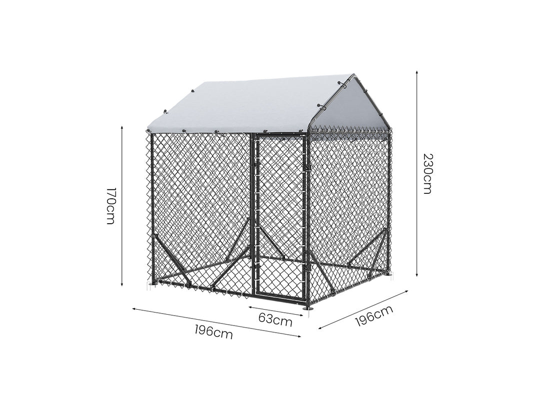 Outdoor Dog Run With One Cover - 196x196x230cm, Upgraded Mesh and Frame for Extended Durability