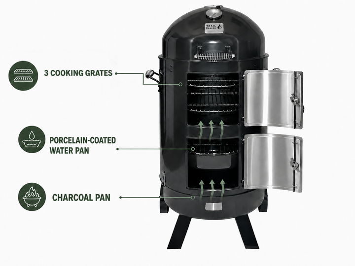 Trail Embers 3-in-1 Vertical Charcoal BBQ Smoker