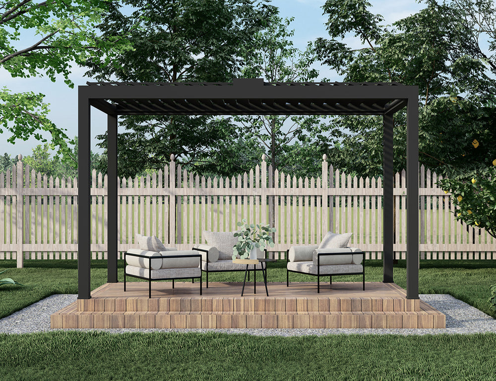 Draft Little Oneroa Motorised Freestanding Louvre Roof Aluminium Pergola, Size: 2 x 2m, Colour: White