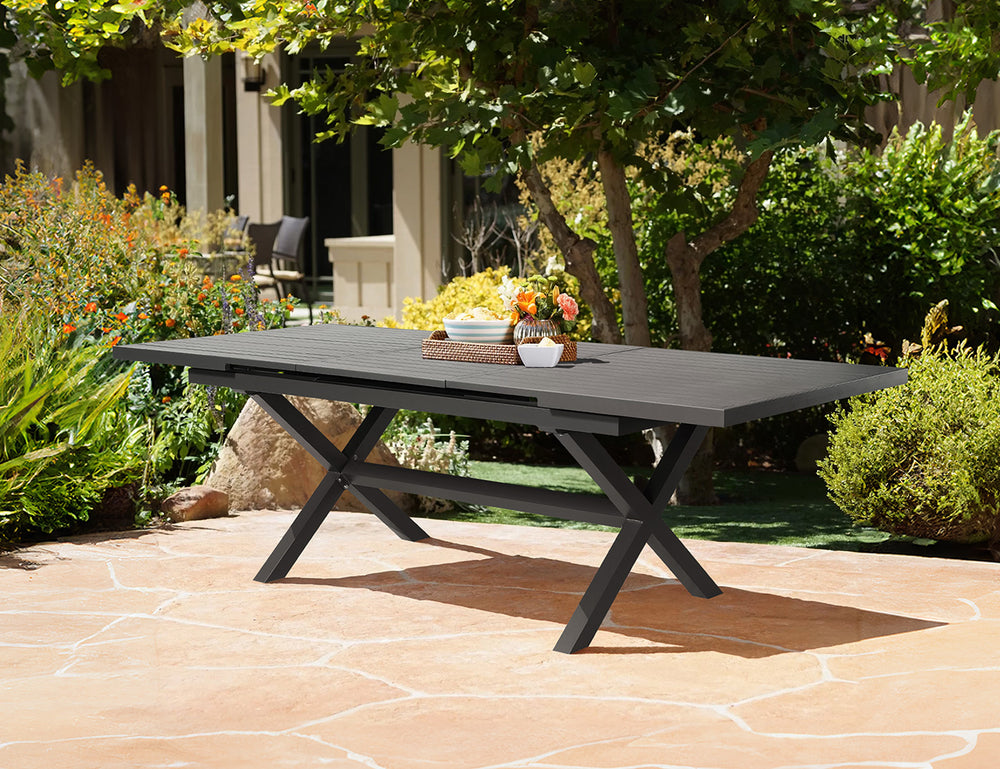 Tuba Outdoor Aluminium Patio Dining Extension Table 180-240 X 100cm, Colour: Dark Grey,