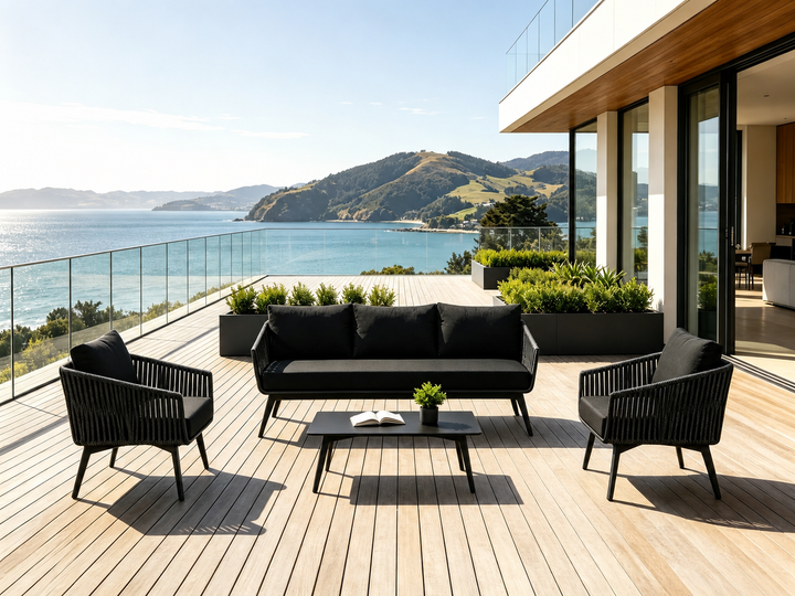 Kereru Aluminium and Rope Outdoor 3 Seater Sofa
