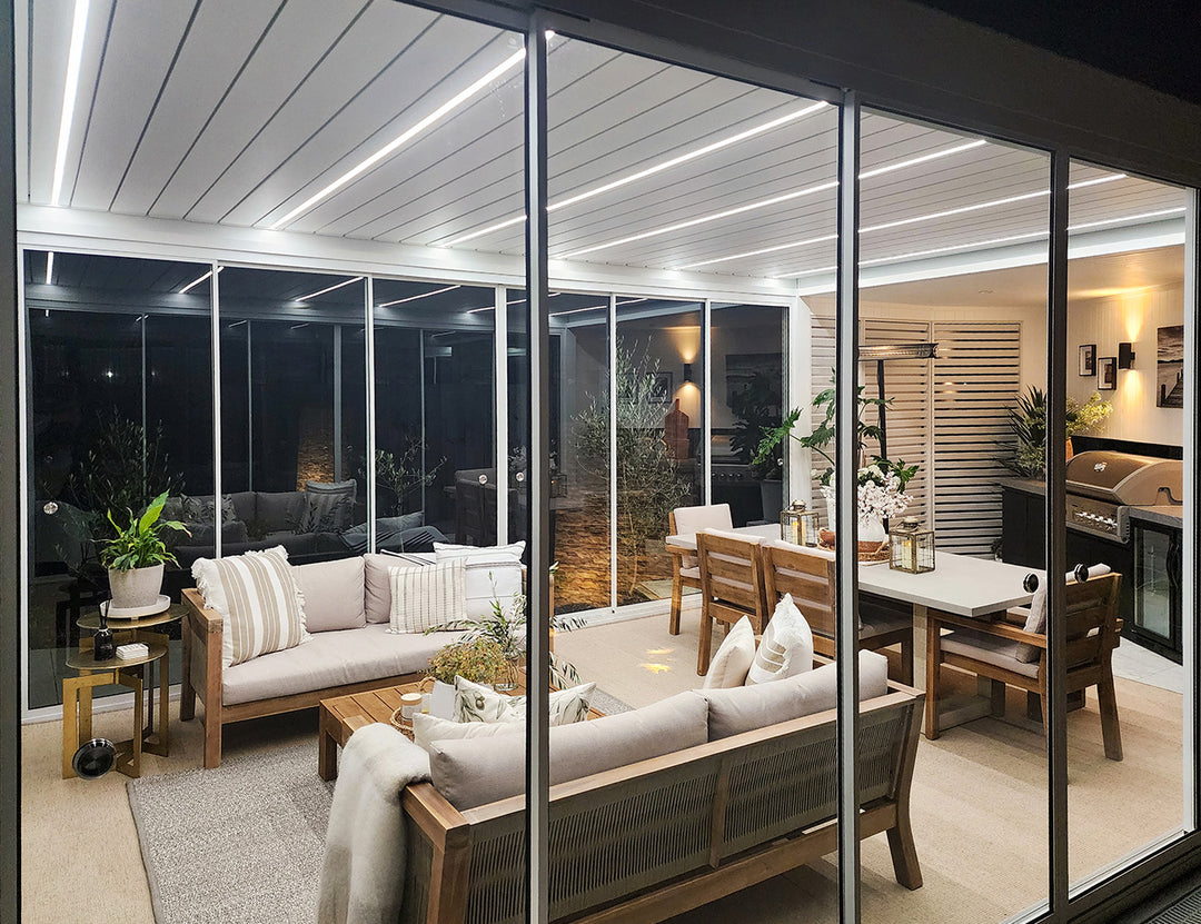 Tasman Freestanding Pergola Frame Glass Sliding Door