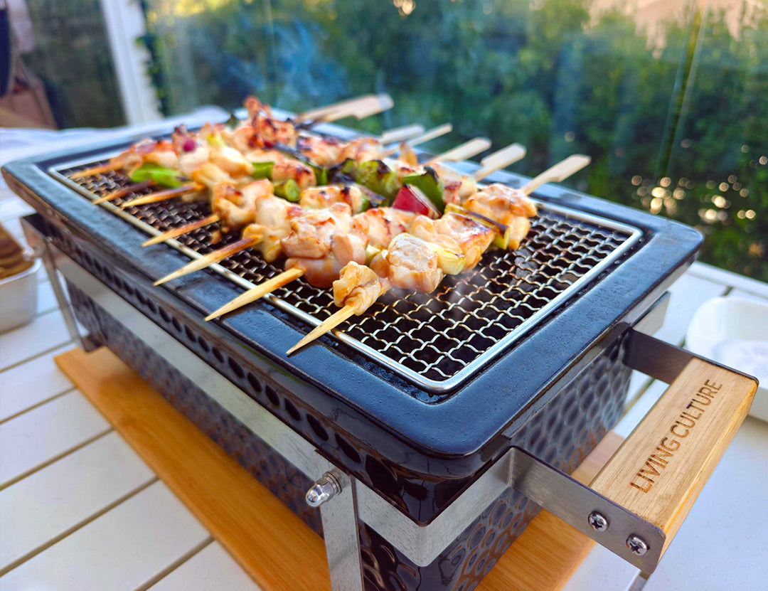 Hibachi Tabletop BBQ Grill With Skewer Rack - Rectangle