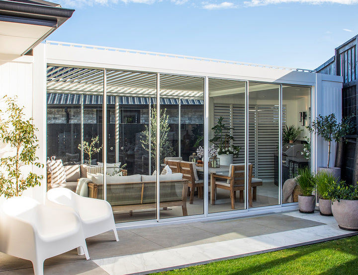 Tasman Wall Mounted Pergola Frame Glass Sliding Door