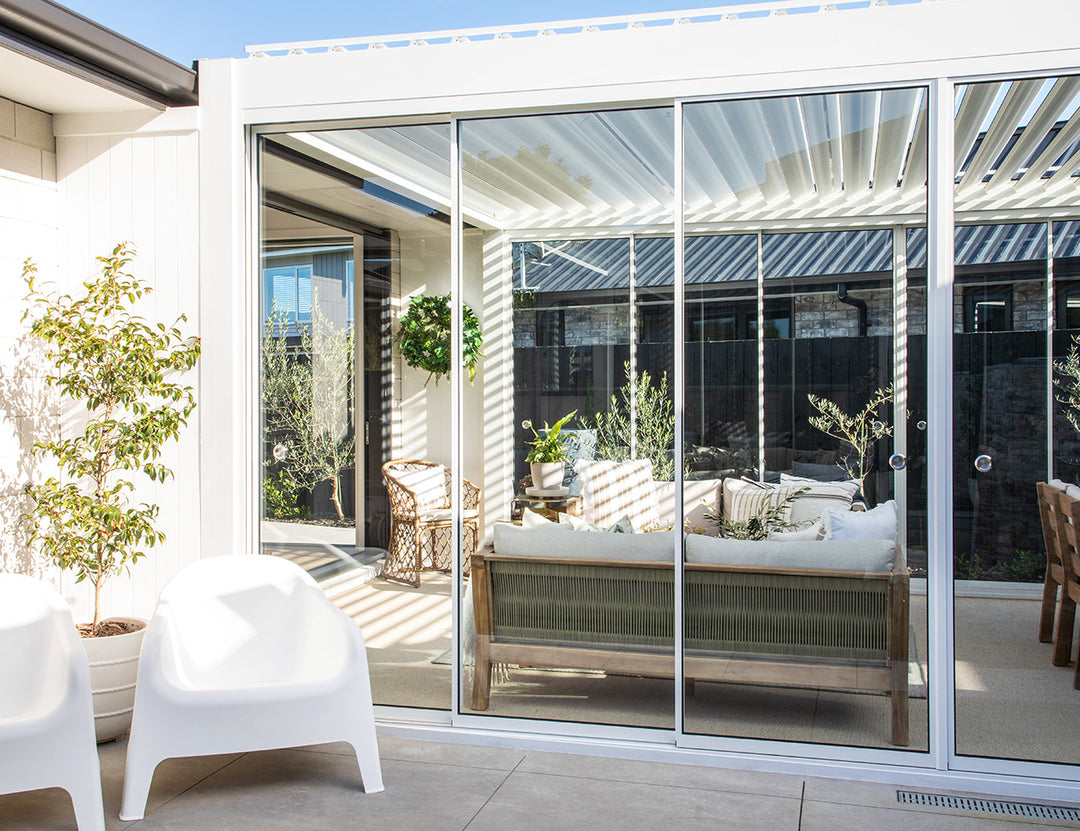 Tasman Freestanding Pergola Frame Glass Sliding Door