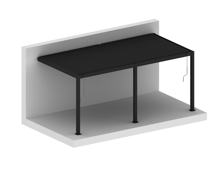 Draft Hekerua Manual Wall Mounted Louvre Roof Aluminium Pergola, Size: 5 x 3m, Colour: Black