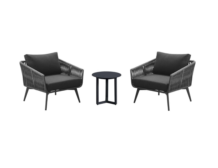 Kereru Aluminium and Rope Outdoor Conversation Set With Round Coffee Table- 3PCS