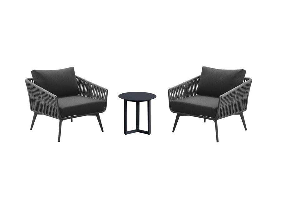 Kereru Aluminium and Rope Outdoor Conversation Set With Round Coffee Table- 3PCS