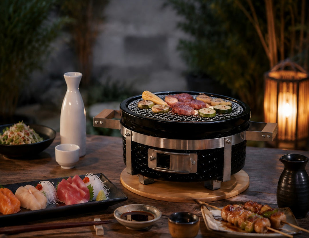 Tottori Ceramic Outdoor Hibachi Tabletop BBQ Grill - Round
