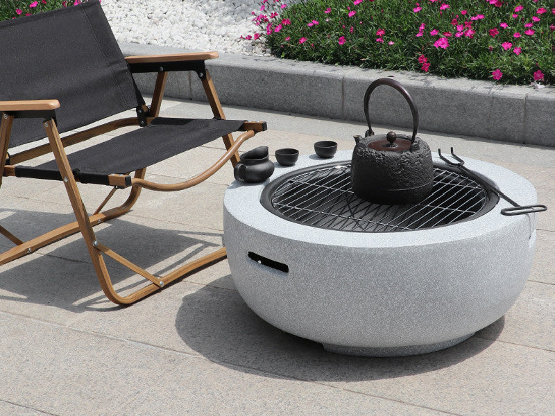 Round MgO Fire Pit Bowl with BBQ Grill Rack, Spark Guard -60cm