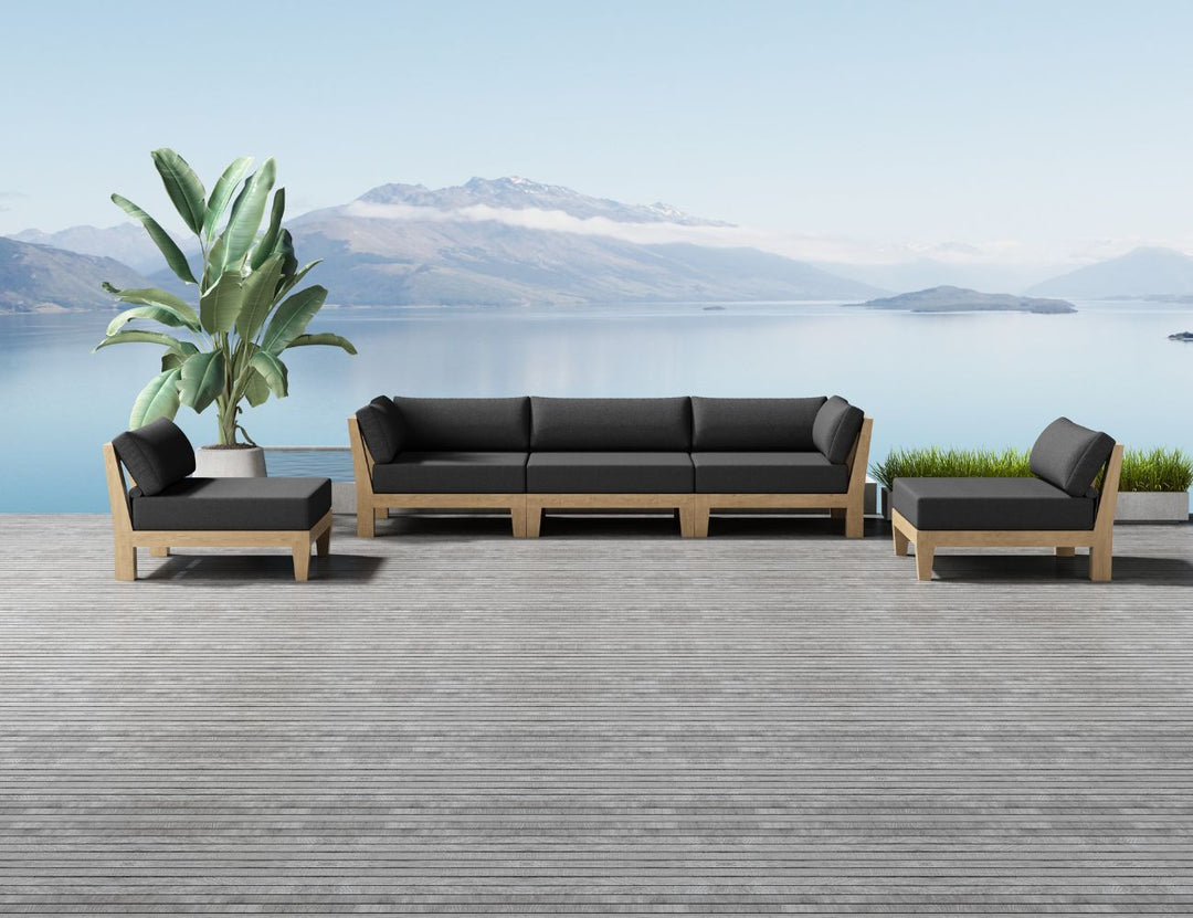 Newport Teak Outdoor Sofa with Armless Chairs - 5 Seat