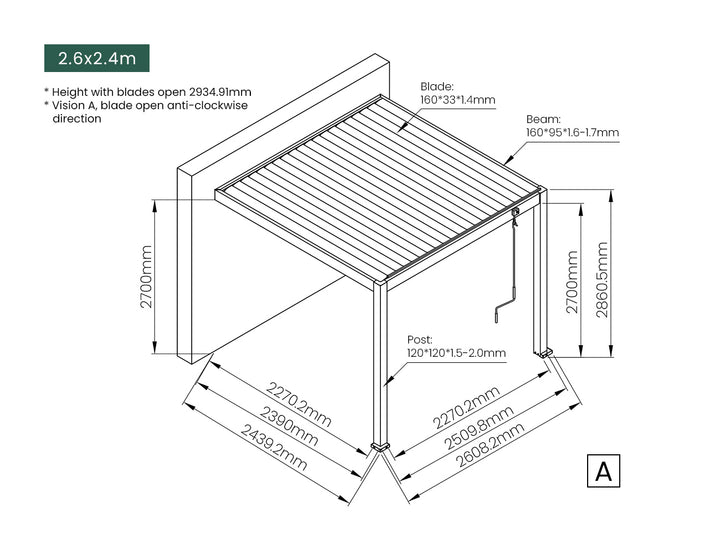 Atlantic Manual Wall Mounted Louvre Roof Aluminium Pergola