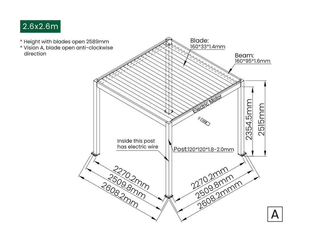 Caspian Motorised Freestanding Louvre Roof Aluminium Pergola
