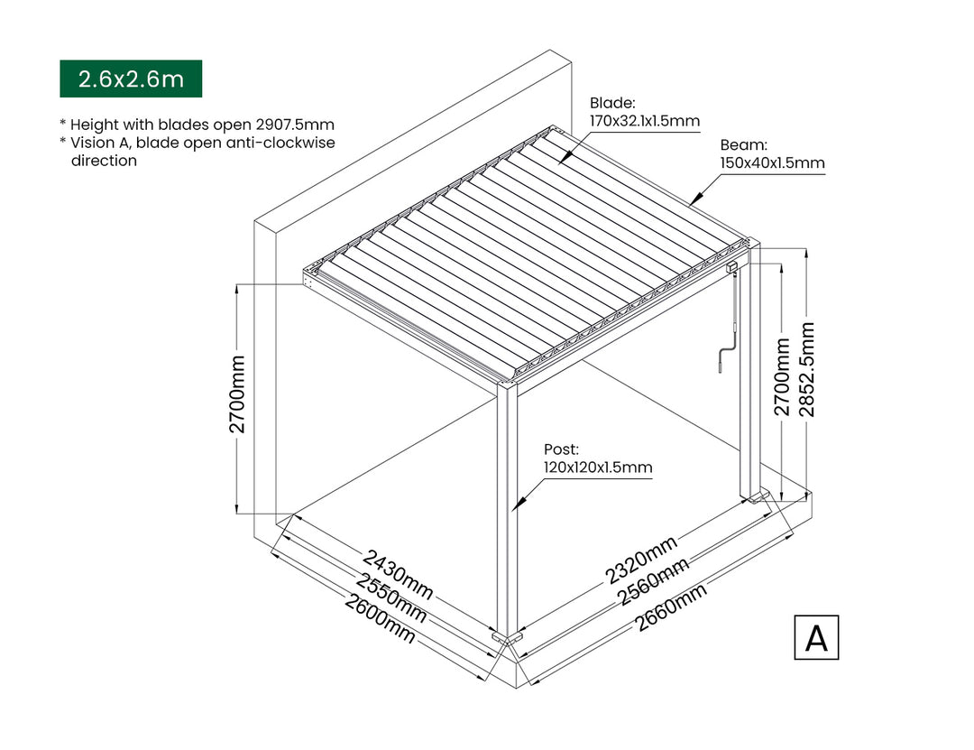 Baltic Manual Wall Mounted Louvre Roof Aluminium Pergola