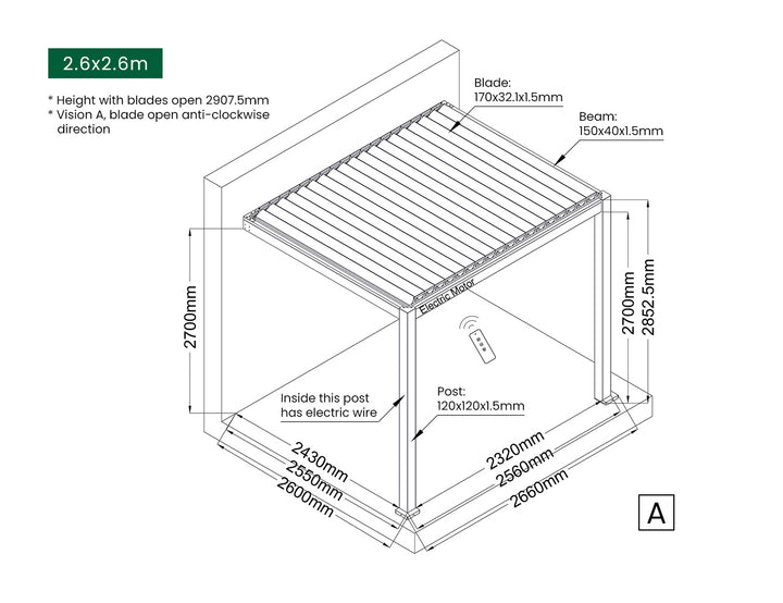 Baltic Motorised Wall Mounted Louvre Roof Aluminium Pergola