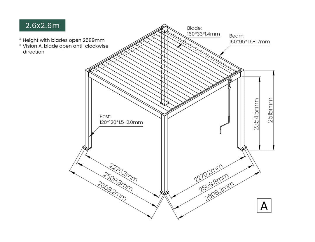 Atlantic Manual Freestanding Louvre Roof Aluminium Pergola