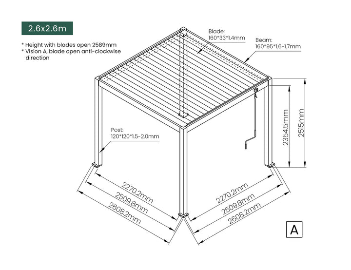 Atlantic Manual Freestanding Louvre Roof Aluminium Pergola