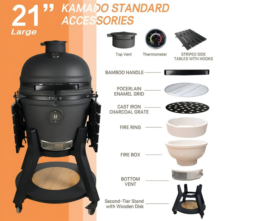 21-Inch Kamado Ceramic Charcoal Grill Pro With Bonus Accessory Pack