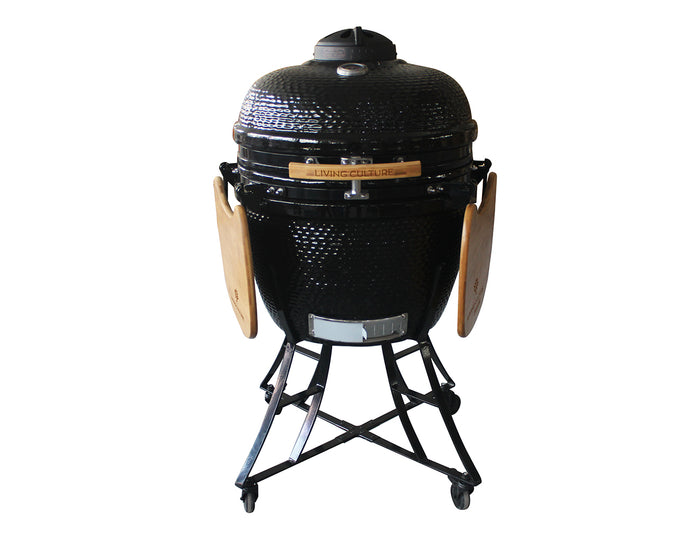 Nagano 24-Inch Kamado Ceramic Charcoal Grill With Black Rolling Cart