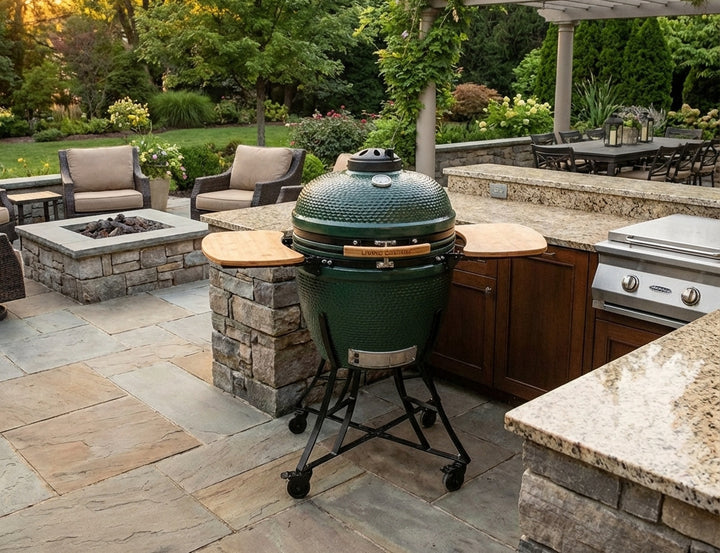 24-Inch Kamado Ceramic Charcoal Grill With Black Rolling Cart