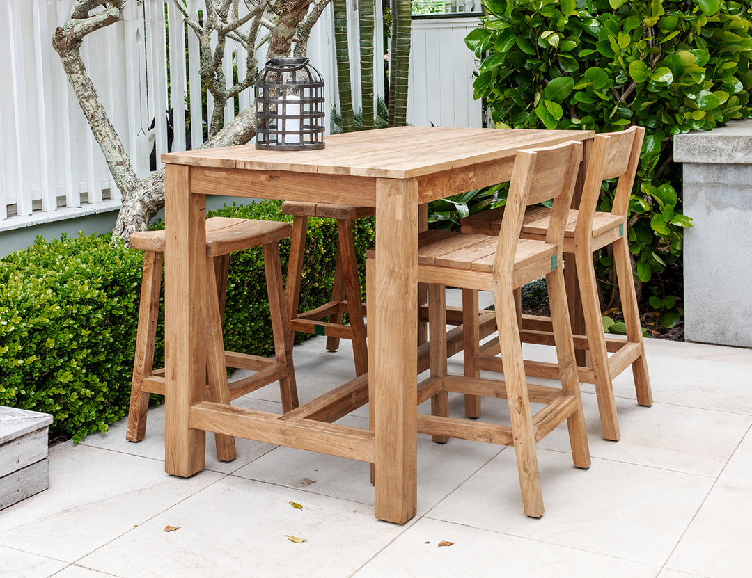 Teak Counter Chair & Long Rectangular Table  Set - 5PCS