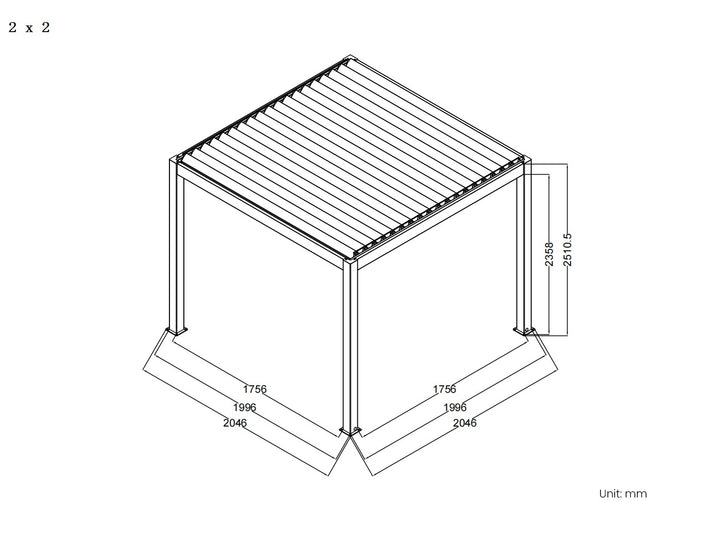 Draft Little Oneroa Manual Freestanding Louvre Roof Aluminium Pergola, Size: 2 x 2m, Colour: White