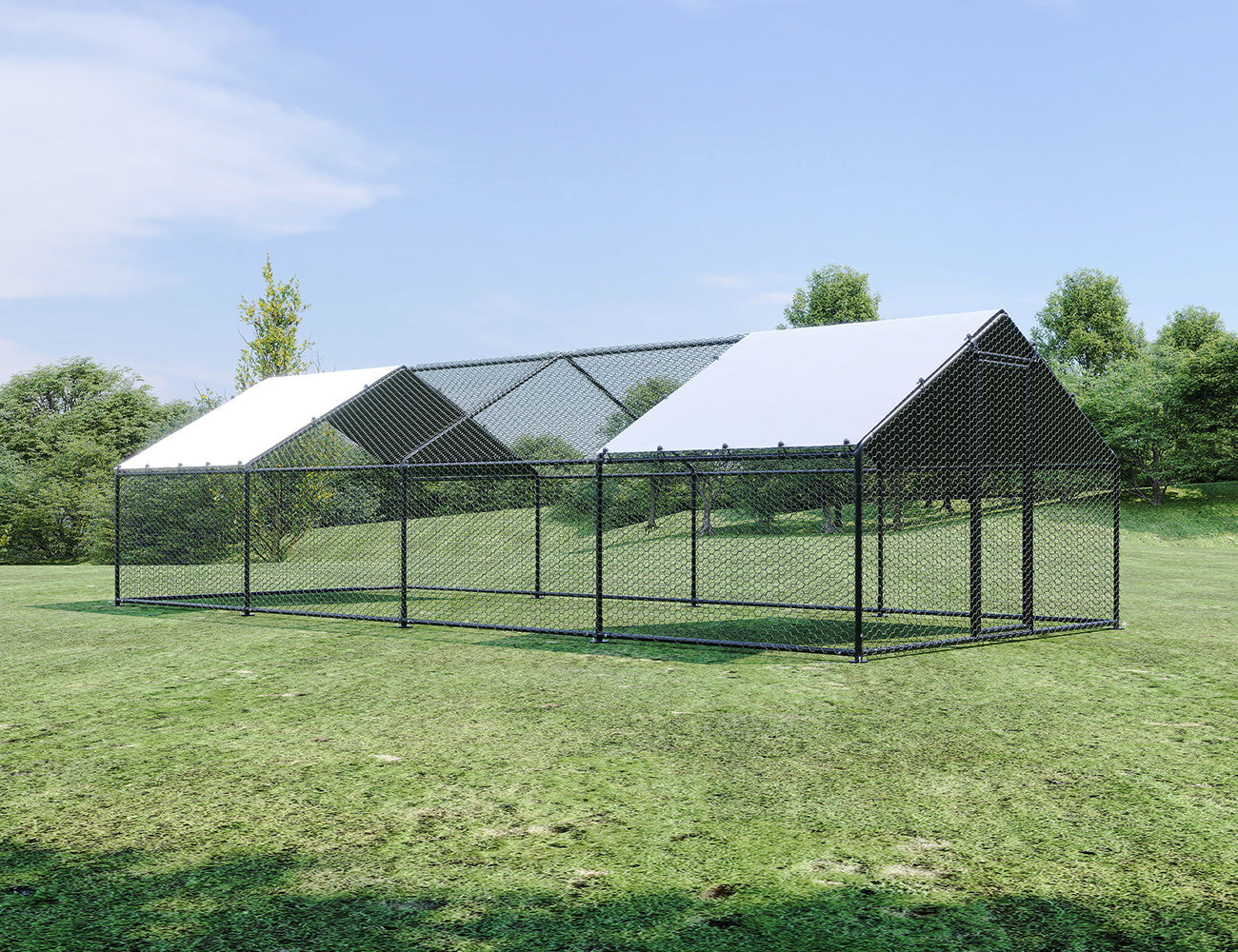 Outdoor Chicken Run With Two Covers - 300x800x200cm, Upgraded Frame for Extended Durability, ,