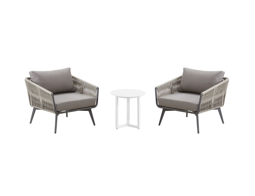 Kereru Aluminium and Rope Outdoor Conversation Set With Round Coffee Table- 3PCS