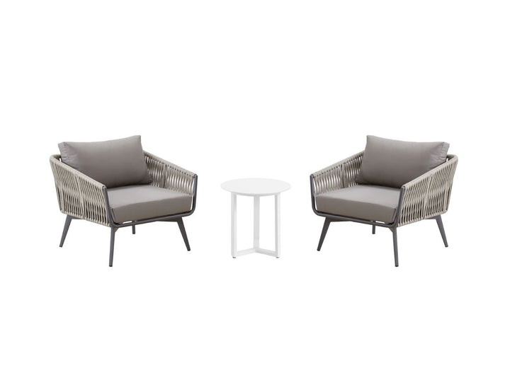 Kereru Aluminium and Rope Outdoor Conversation Set With Round Coffee Table- 3PCS