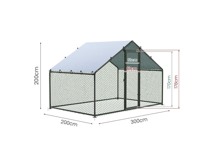 Aegis Walk-In Chicken Coop Run with UV Cover - 300x200x200cm