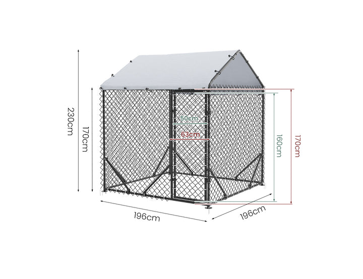 Aegis Outdoor Dog Run With Roof Cover - 196x196x230cm