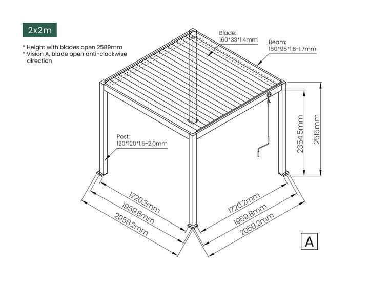 Atlantic Manual Freestanding Louvre Roof Aluminium Pergola