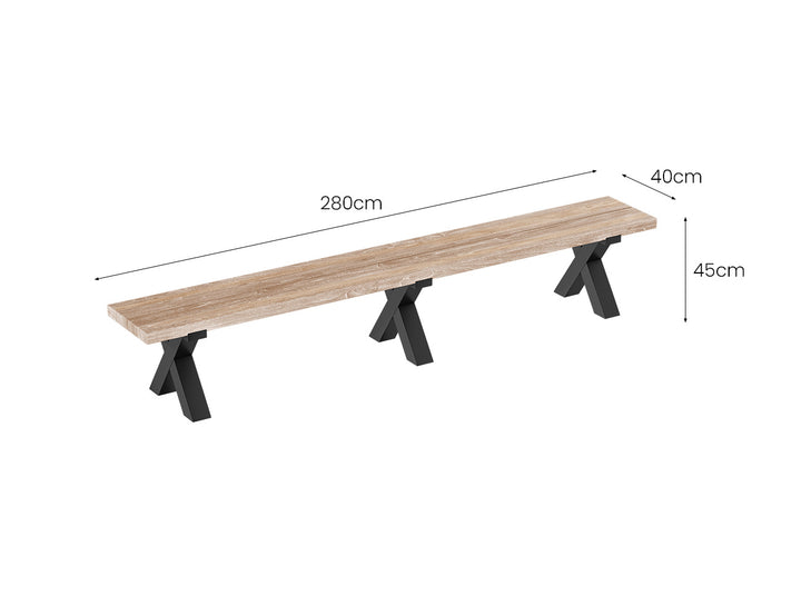 Fortico Teak X-leg Bench Seat 280cm, ,