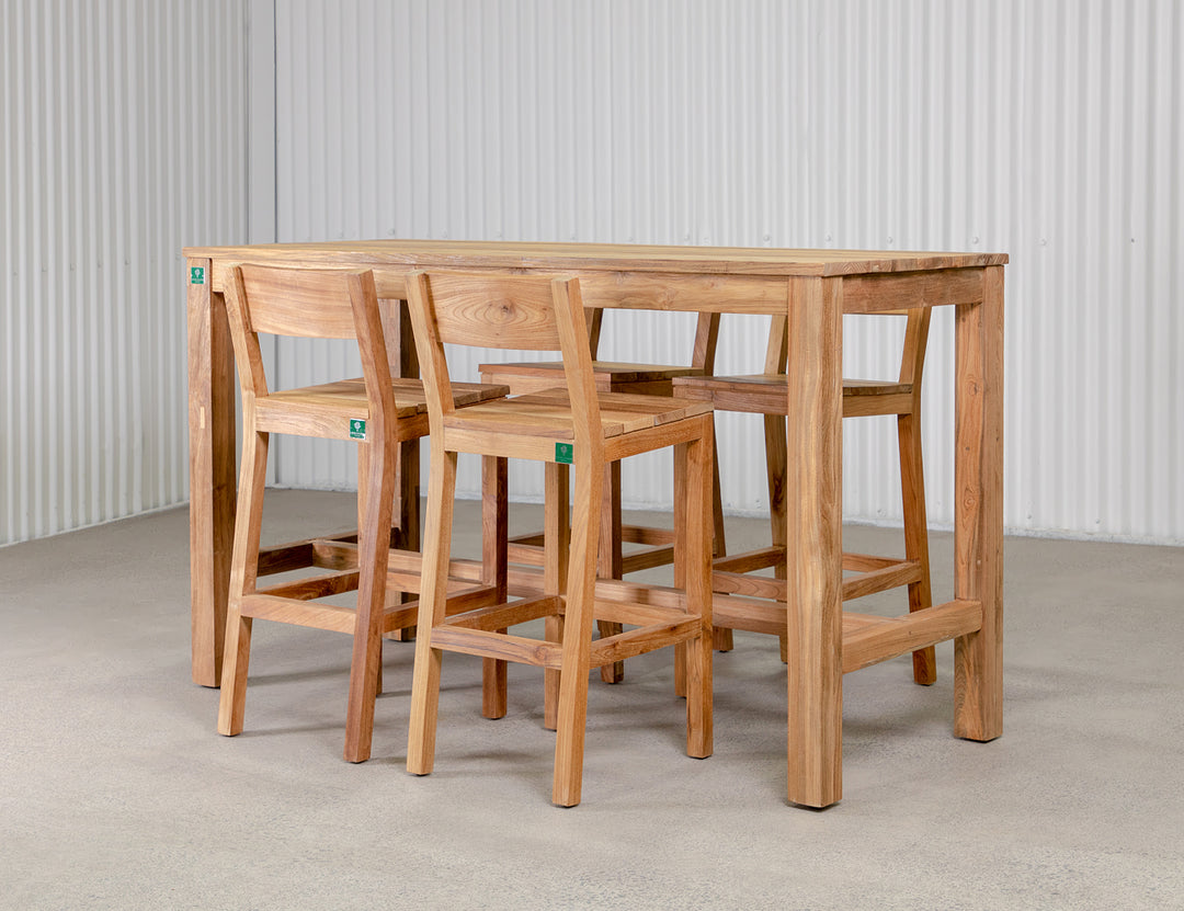 Teak Bar Chair & Rectangular Table Set - 5PCS