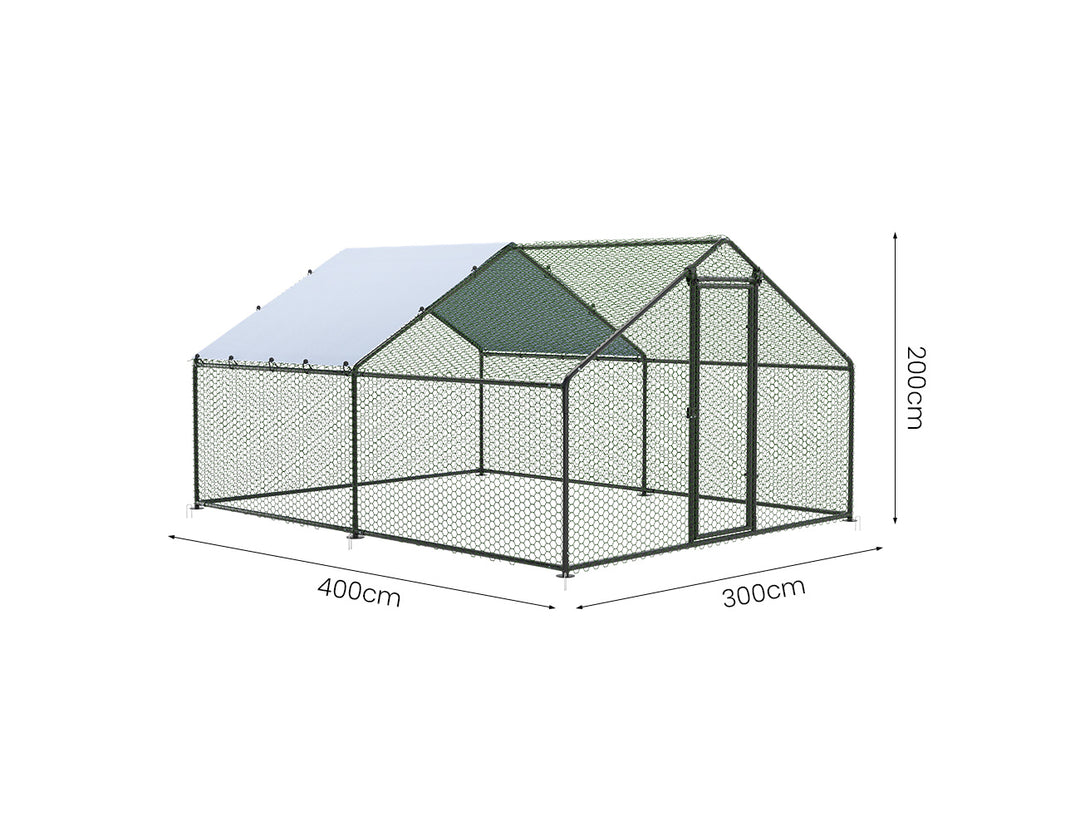 Outdoor Chicken Run With One Cover - 300x400x200cm, Upgraded Frame for Extended Durability