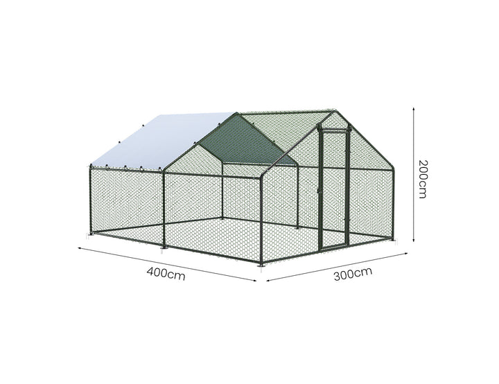 Outdoor Chicken Run With One Cover - 300x400x200cm, Upgraded Frame for Extended Durability