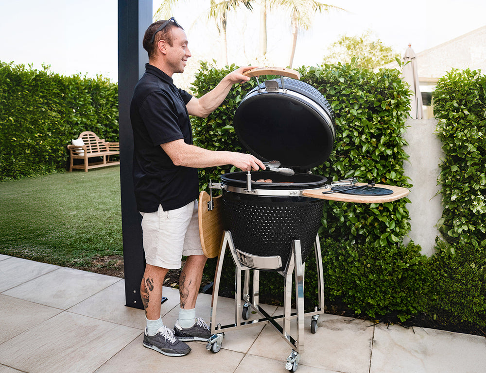 21-Inch Kamado Ceramic Charcoal Grill With Bonus Accessory Pack, Colour: Black,