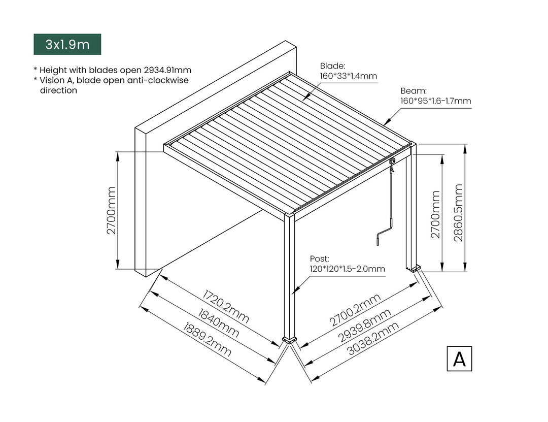 Atlantic Manual Wall Mounted Louvre Roof Aluminium Pergola