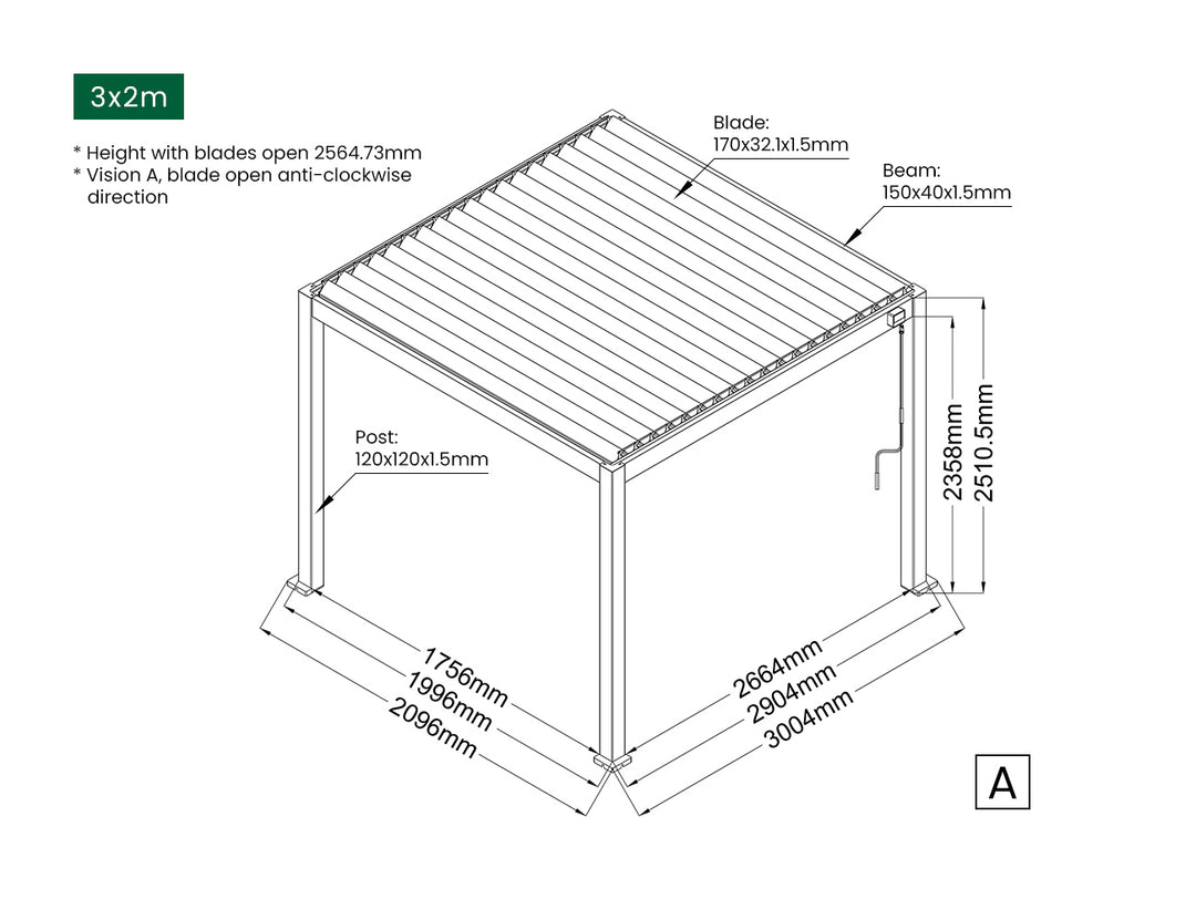 Baltic Manual Freestanding Louvre Roof Aluminium Pergola, Size: 2 x 2m, Colour: Black