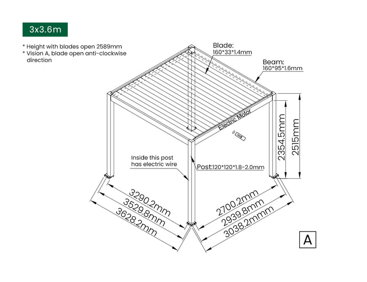 Caspian Motorised Freestanding Louvre Roof Aluminium Pergola