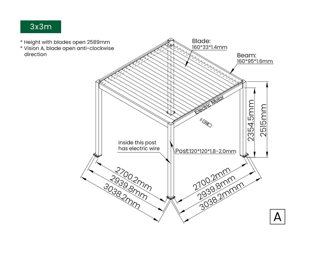 Caspian Motorised Freestanding Louvre Roof Aluminium Pergola