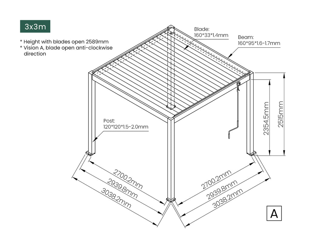 Atlantic Manual Freestanding Louvre Roof Aluminium Pergola