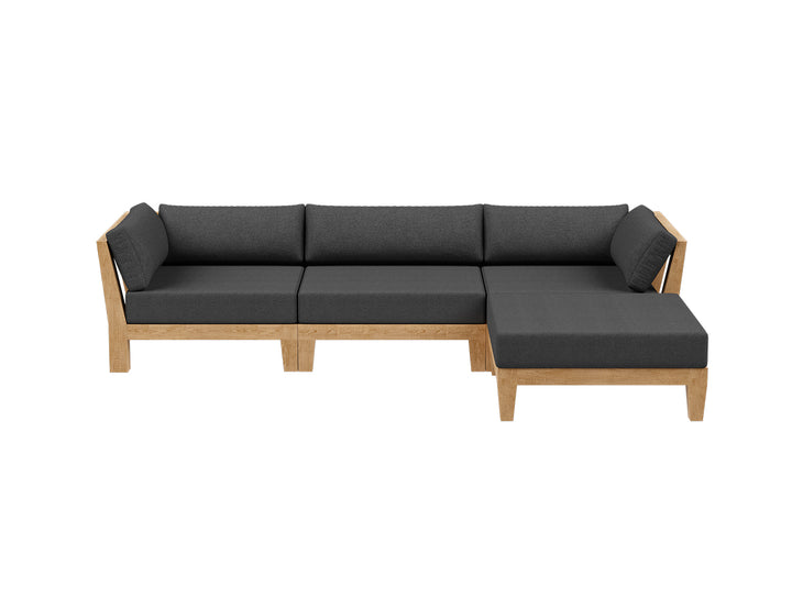 Newport Teak Outdoor Sofa With Ottoman- 4 Seat, ,