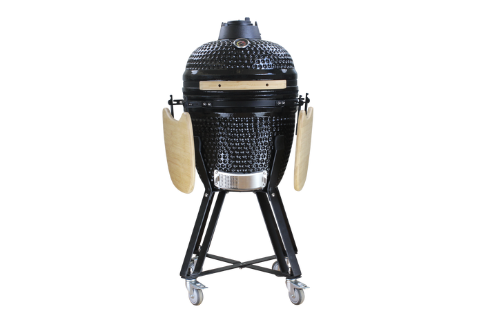 18-Inch Kamado Ceramic Charcoal Grill With Black Rolling Cart