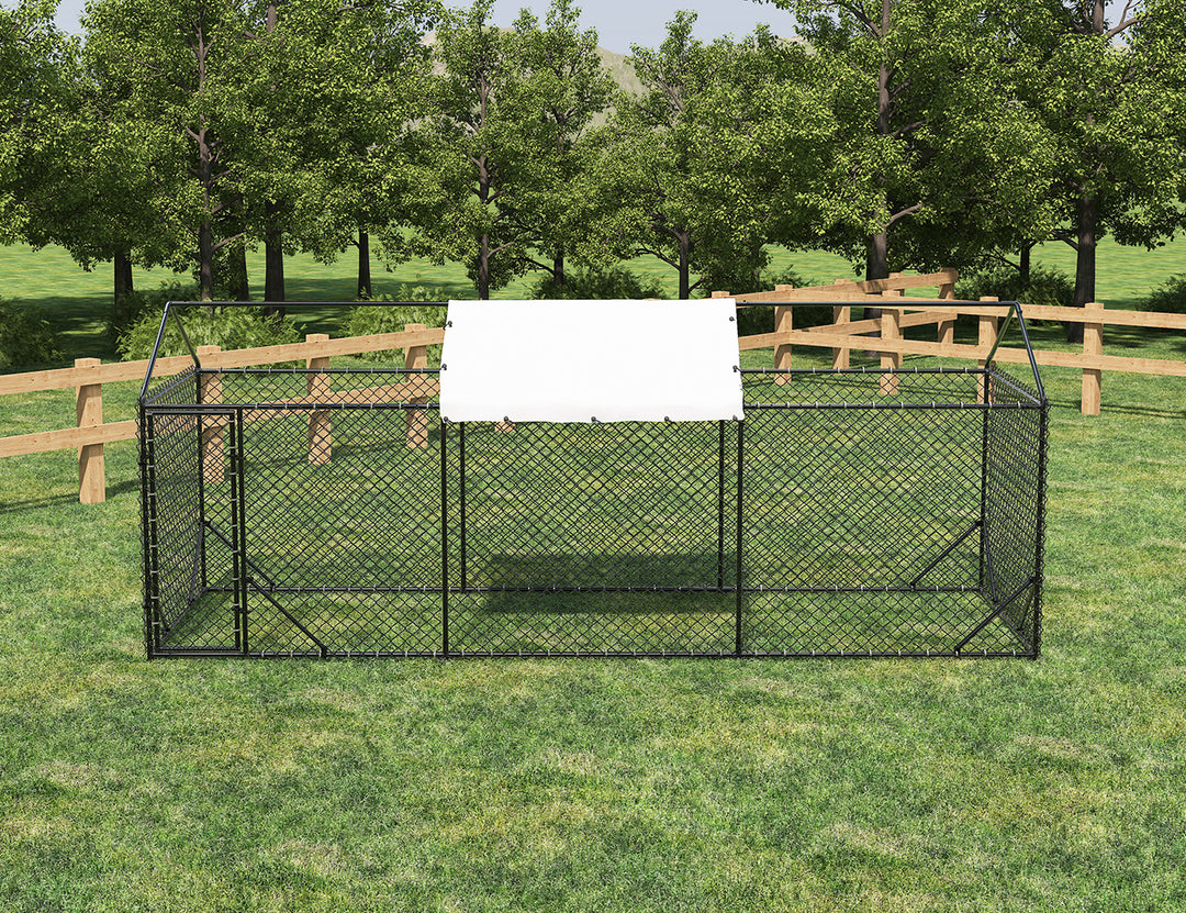 Outdoor Dog Run With One Cover - 196x582x230cm, Upgraded Mesh and Frame for Extended Durability