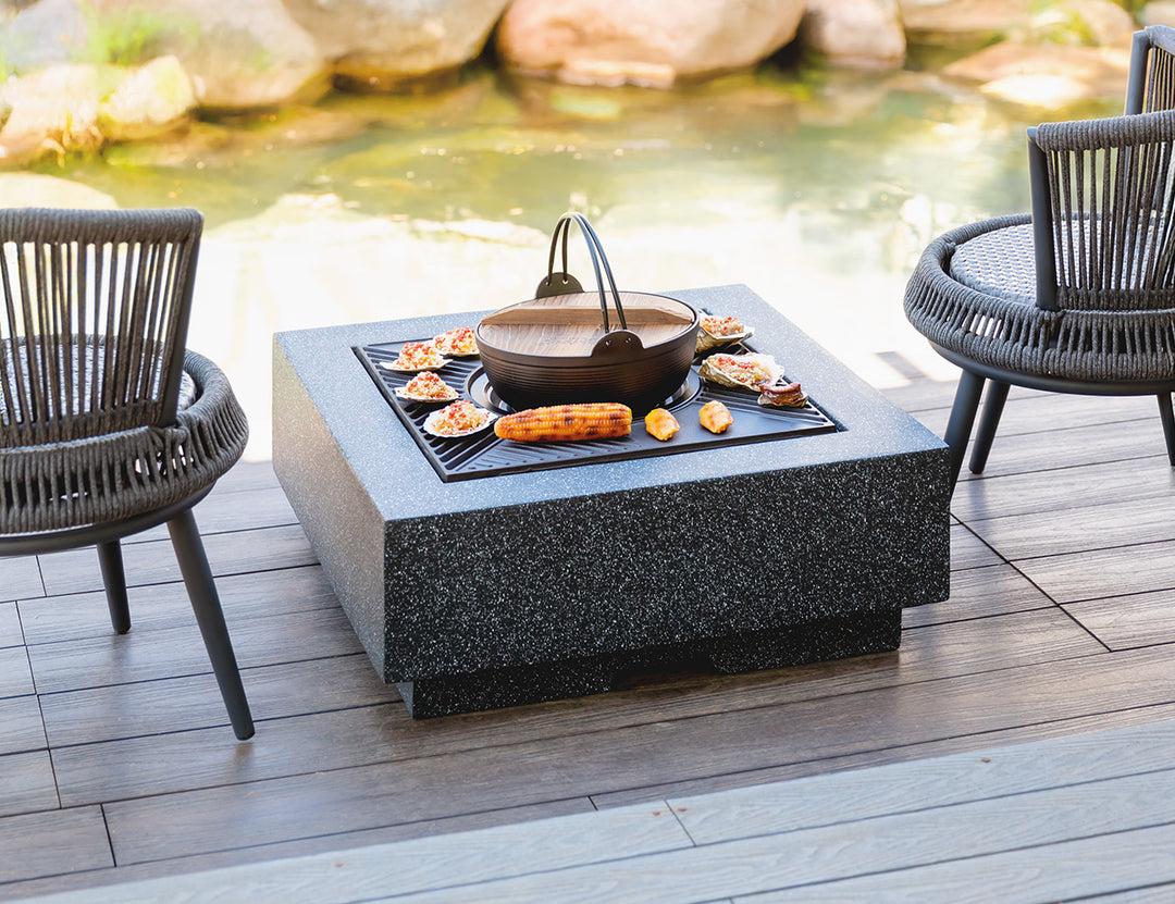 Mgo Square Fire Pit with BBQ Grill Rack, Spark Guard