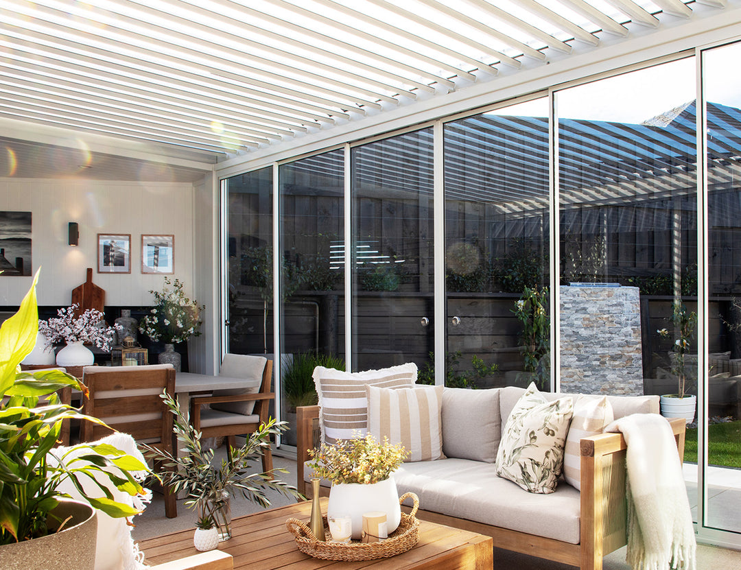 Waihi And Hahei Pergola Glass Sliding Door - 3.6m, Colour: Charcoal,