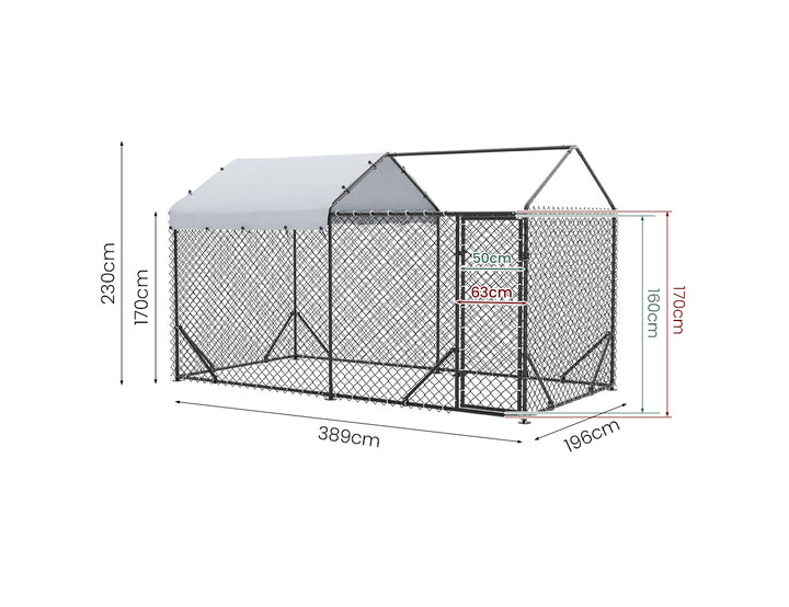 Aegis Outdoor Dog Run With Roof Cover - 196x389x230cm