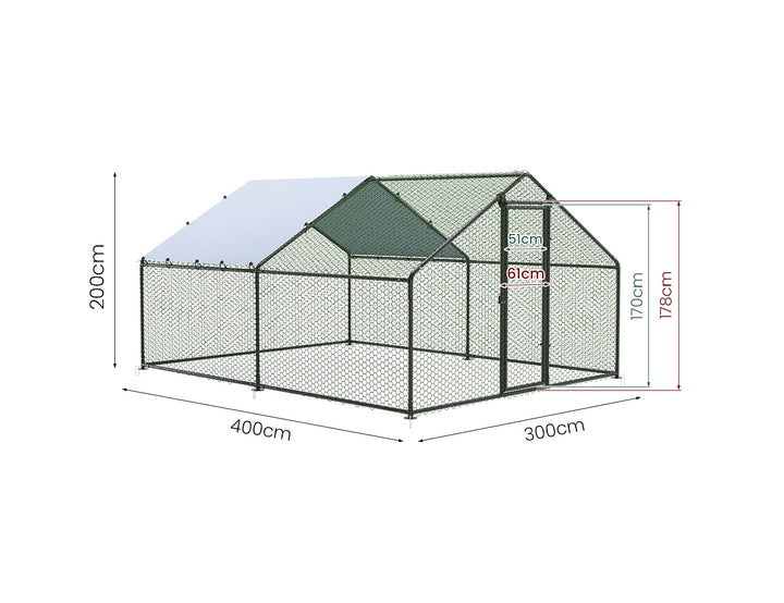 Aegis Walk-In Chicken Coop Run with UV Cover - 300x400x200cm