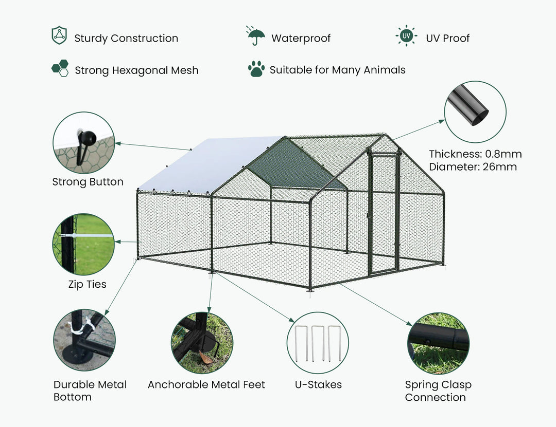 Aegis Walk-In Chicken Coop Run with UV Cover - 300x400x200cm